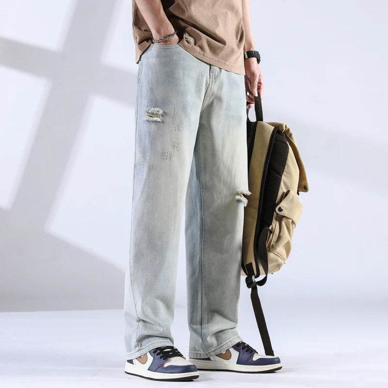 Distressed Straight Leg Jeans - Montero Milan