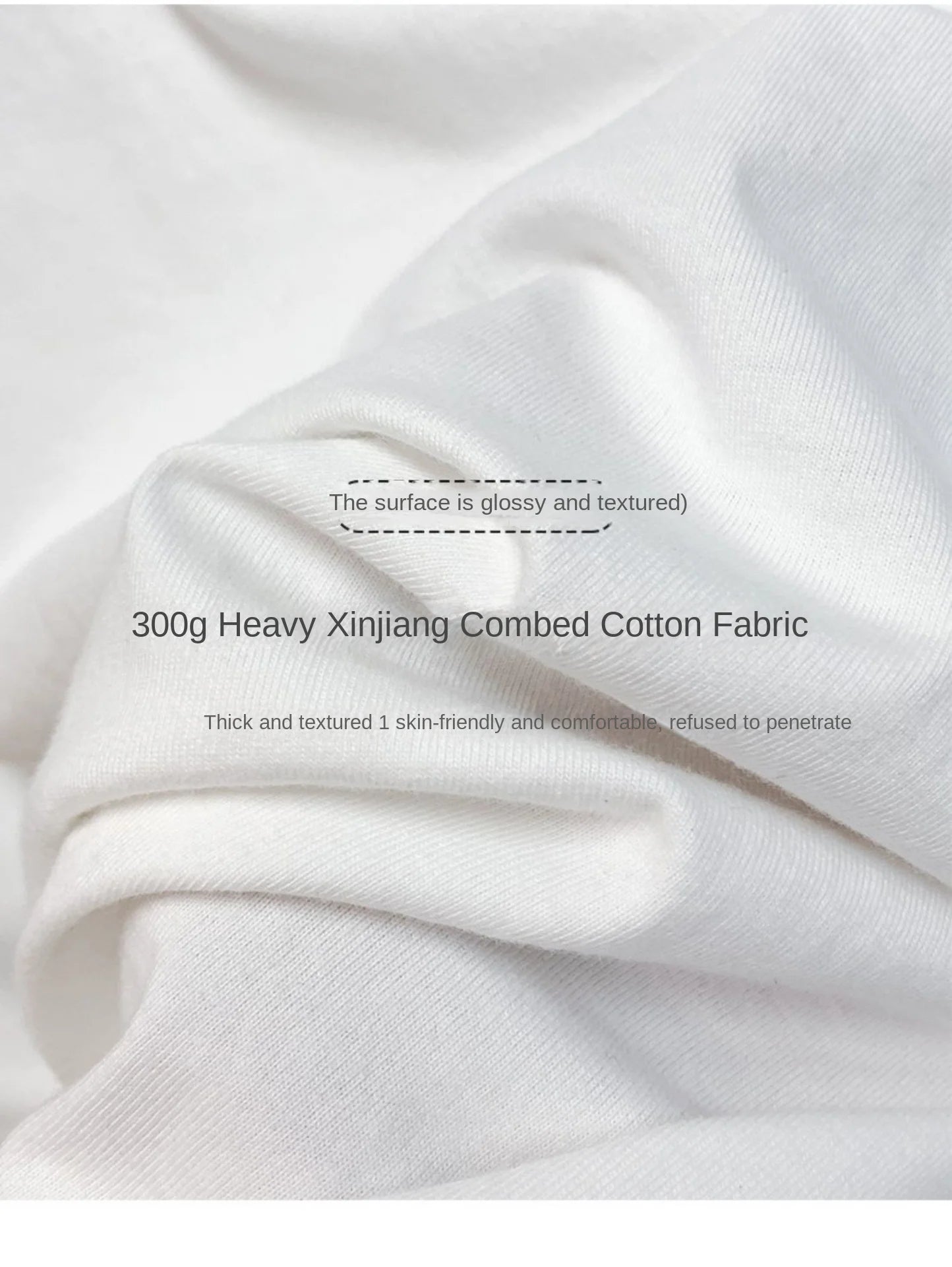 Glossy textured surface of heavyweight combed cotton fabric in whit