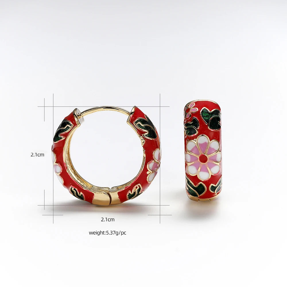 Enamel Floral Hoop Earrings