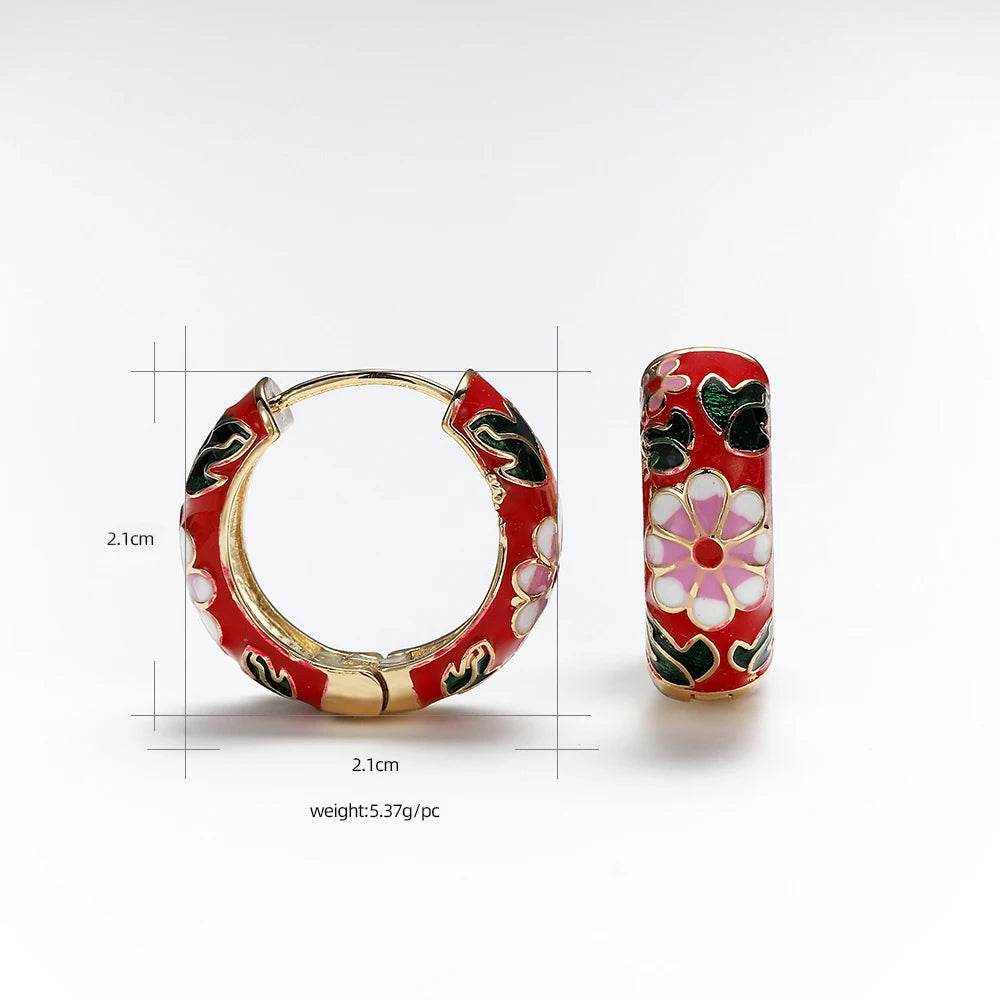 Enamel Floral Hoop Earrings - Montero Milan