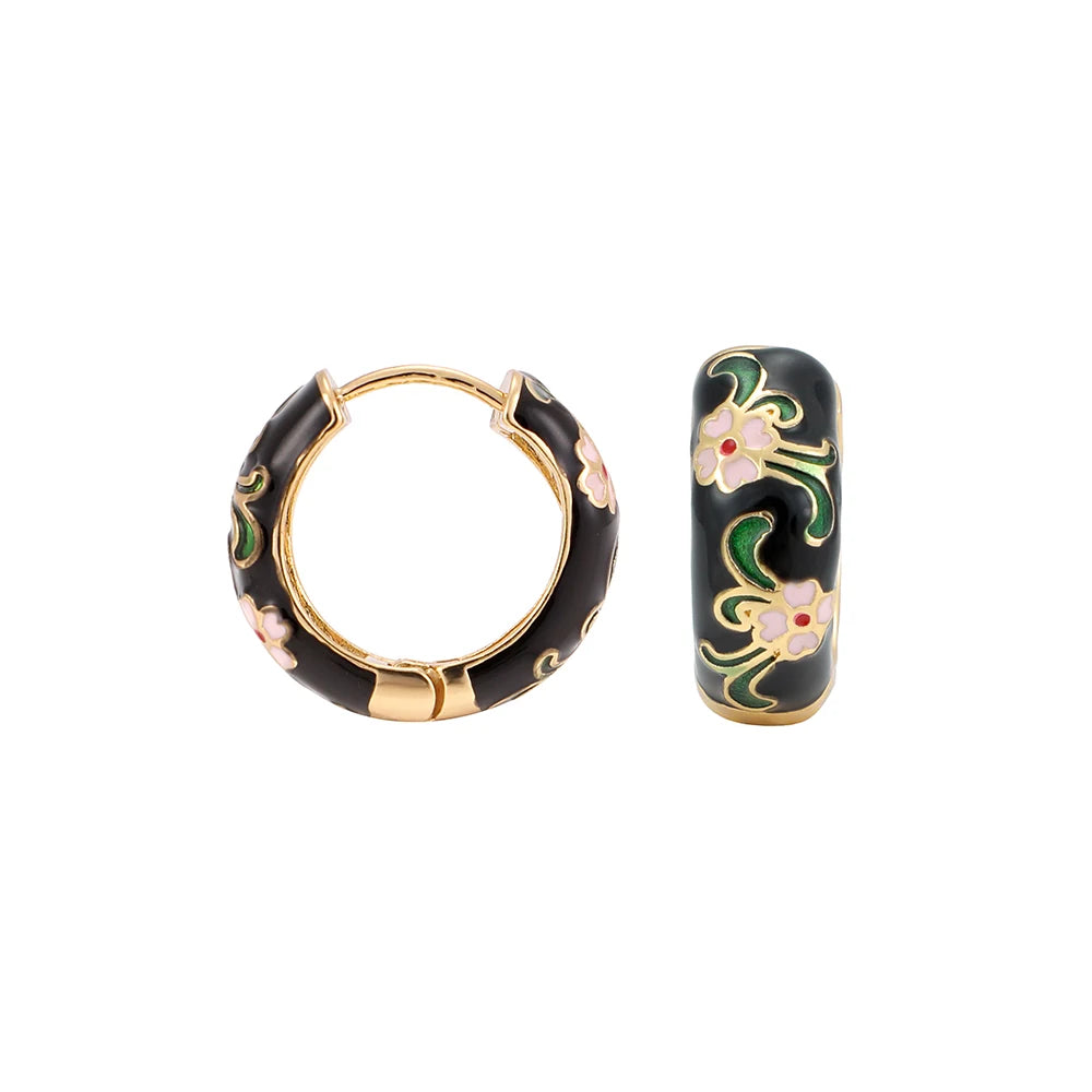 Enamel Floral Hoop Earrings