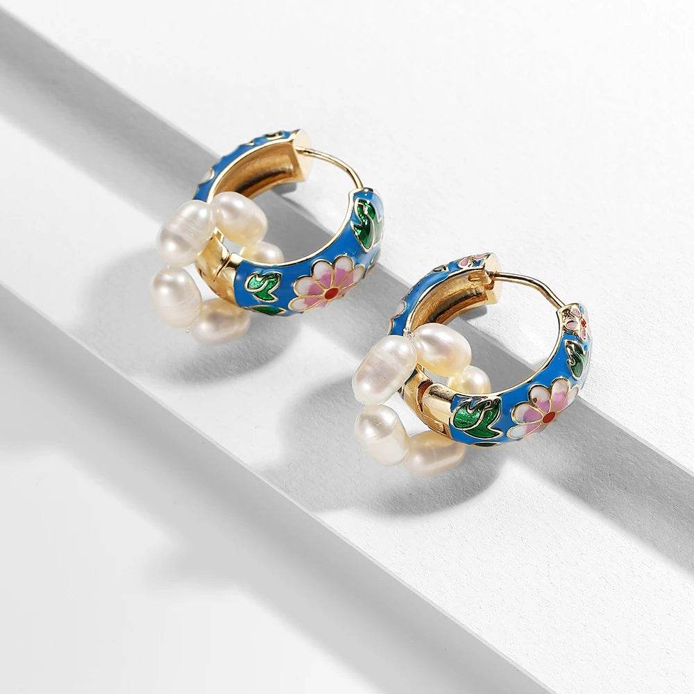 Enamel Floral Hoop Earrings - Montero Milan