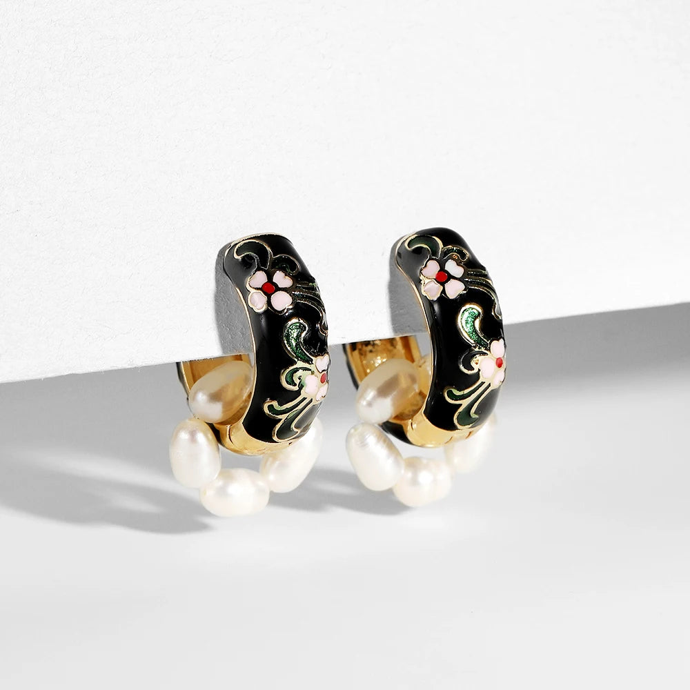 Enamel Floral Hoop Earrings