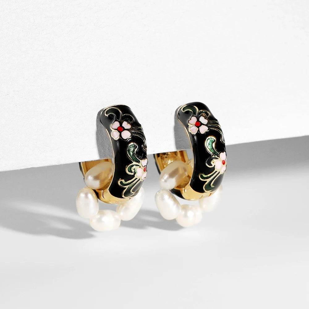 Enamel Floral Hoop Earrings - Montero Milan