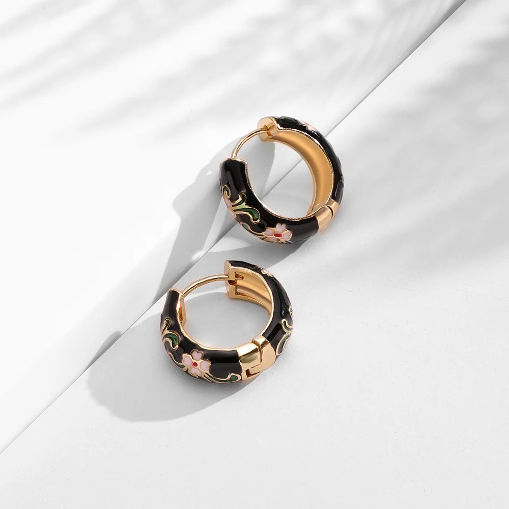 Enamel Floral Hoop Earrings