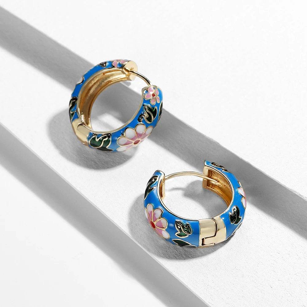Enamel Floral Hoop Earrings - Montero Milan