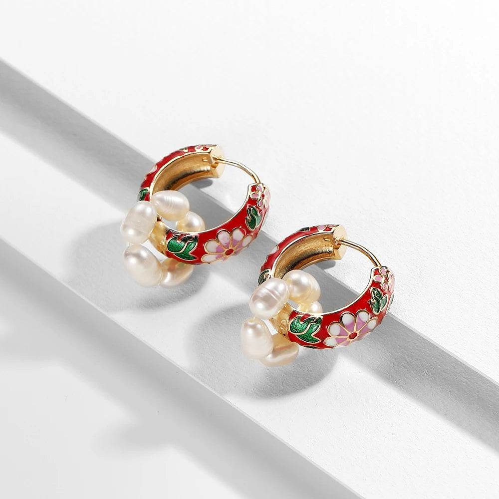 Enamel Floral Hoop Earrings - Montero Milan