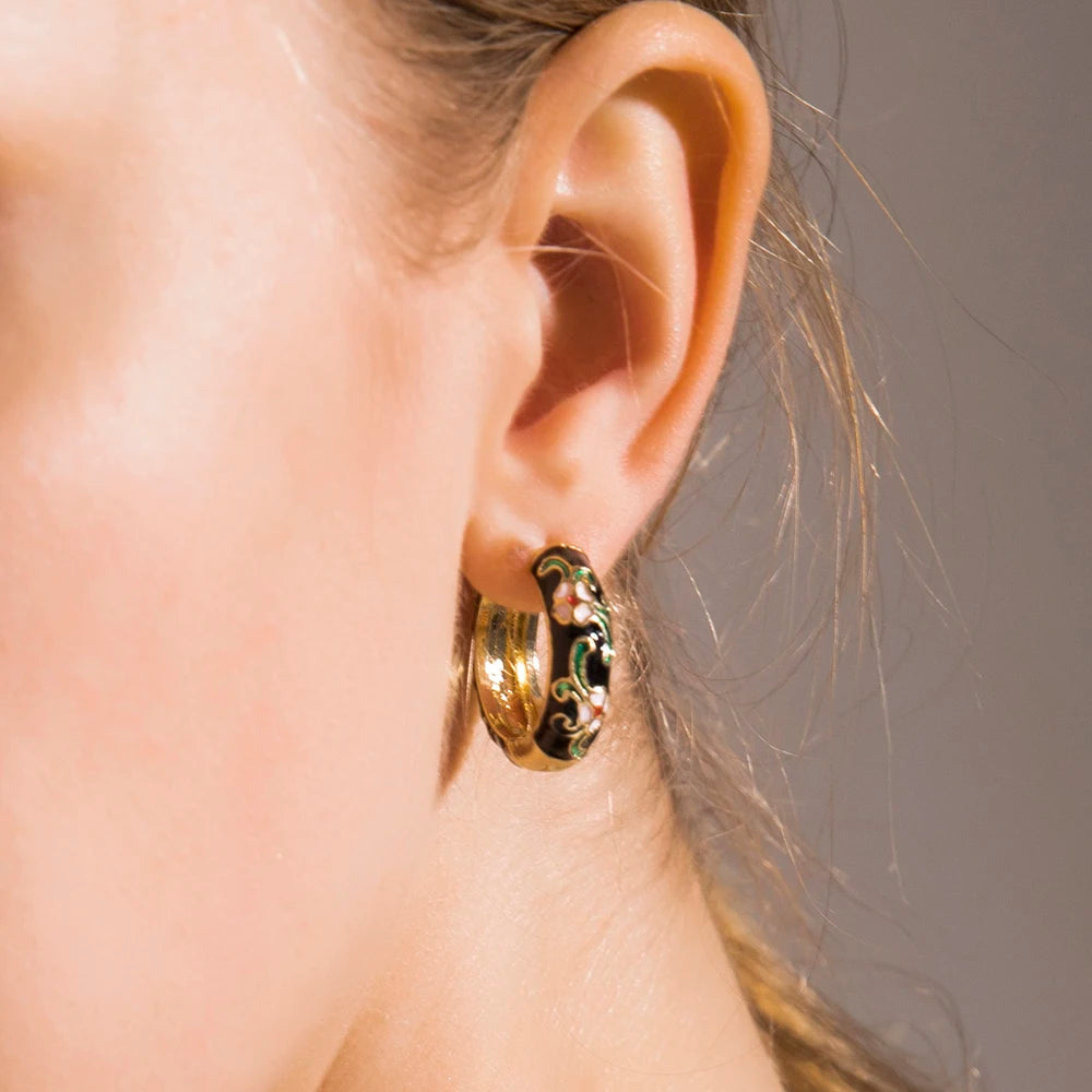 Enamel Floral Hoop Earrings