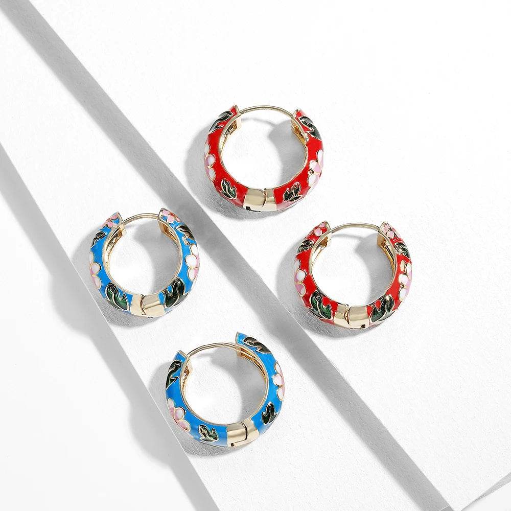 Enamel Floral Hoop Earrings - Montero Milan