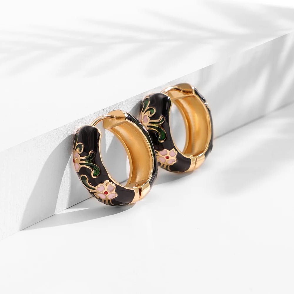 Enamel Floral Hoop Earrings
