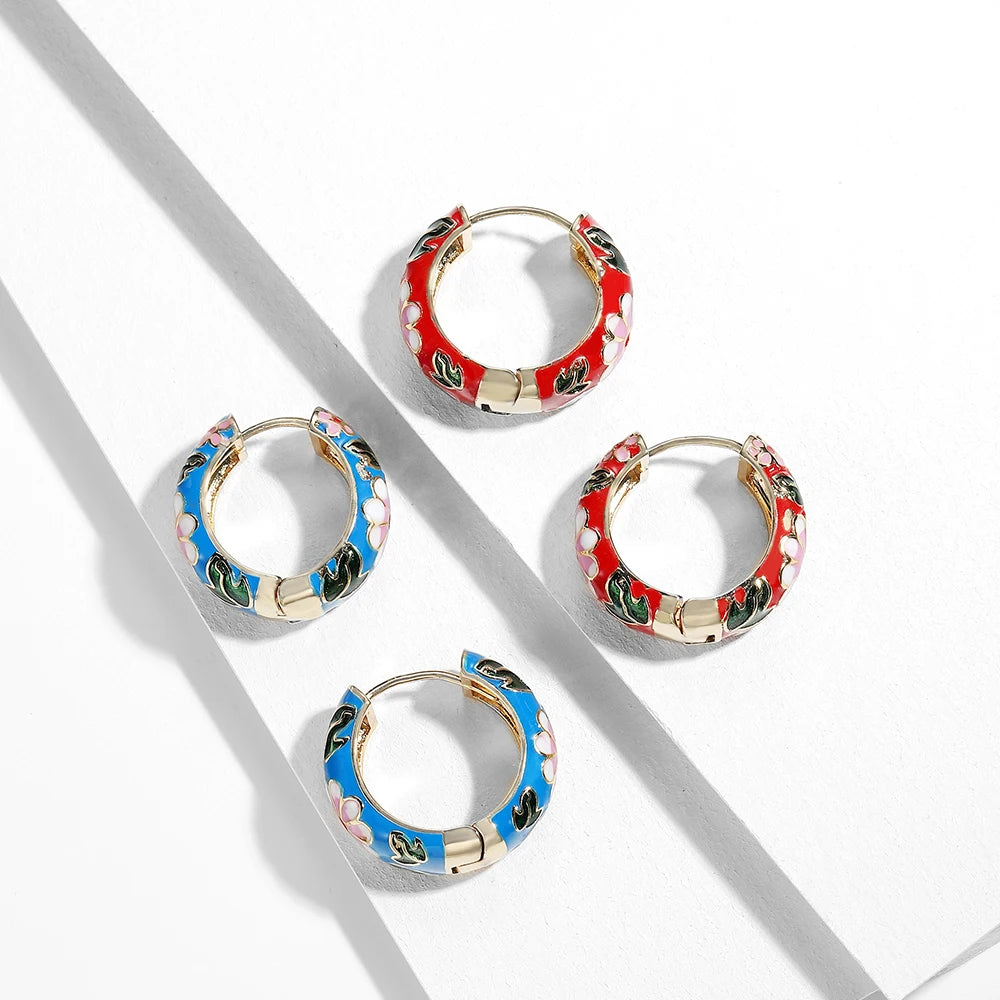 Enamel Floral Hoop Earrings