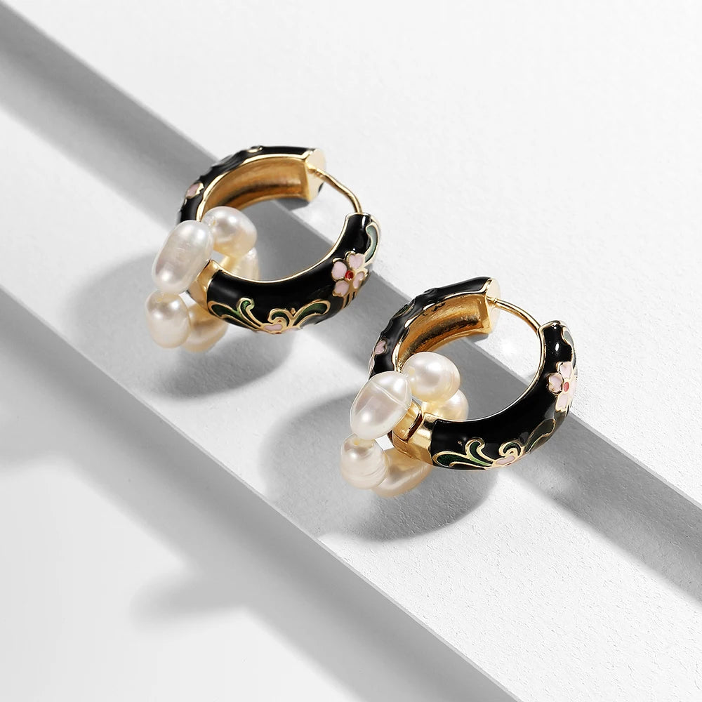 Enamel Floral Hoop Earrings