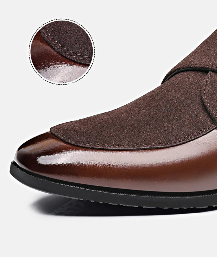Insole of men’s leather loafers showing “Fashion” logo branding