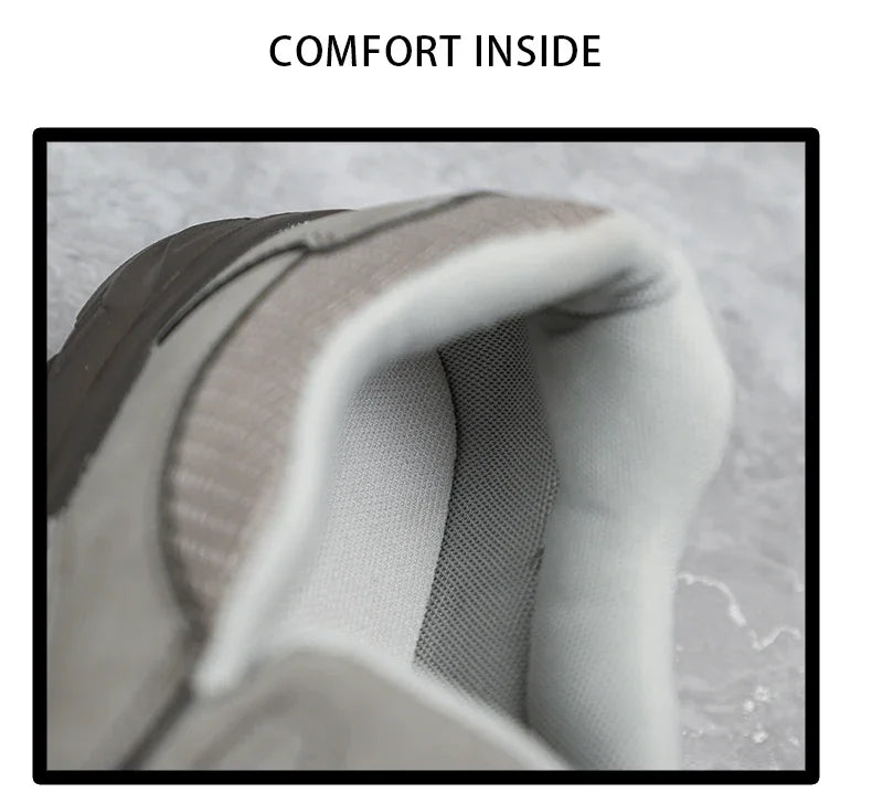 Interior padding of grey leather casual shoe showing soft lining and comfort-focused design