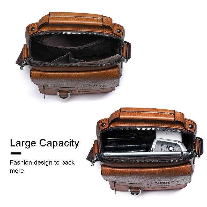 Interior view showing compartments and large capacity of the structured crossbody bag