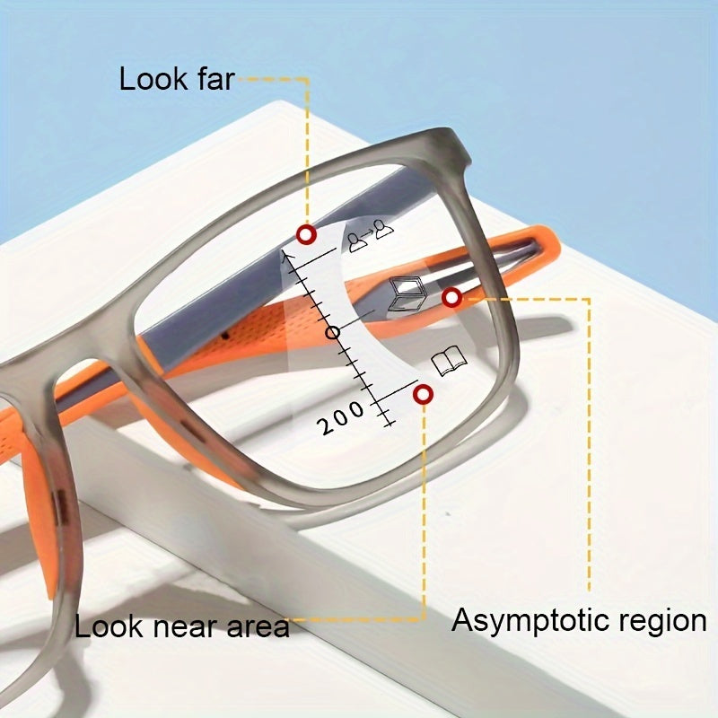 Lens diagram showing progressive reading zones for far, near, and intermediate vision