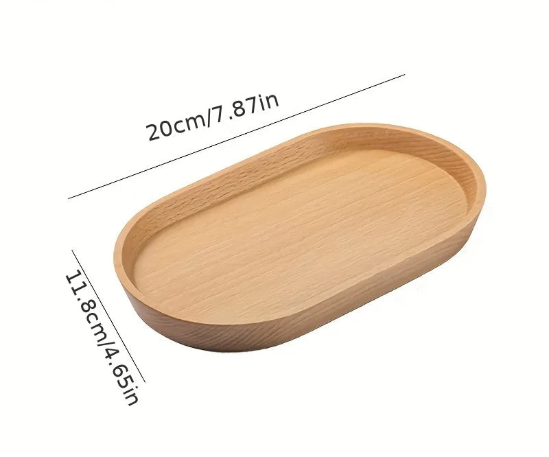 Light beechwood oval tray with size dimensions 20cm by 11.8cm shown
