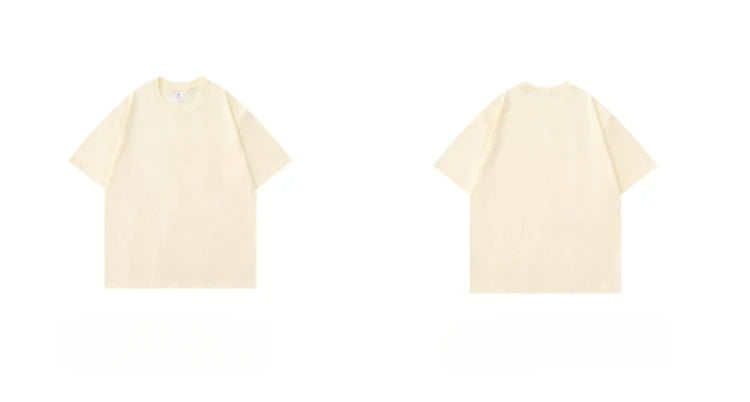 Light beige heavyweight cotton T-shirt with short sleeves, front and back