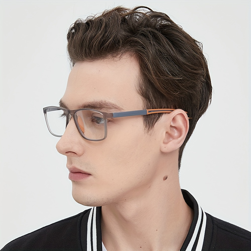 Male model side view wearing gray and orange TR90 sport glasses, side view