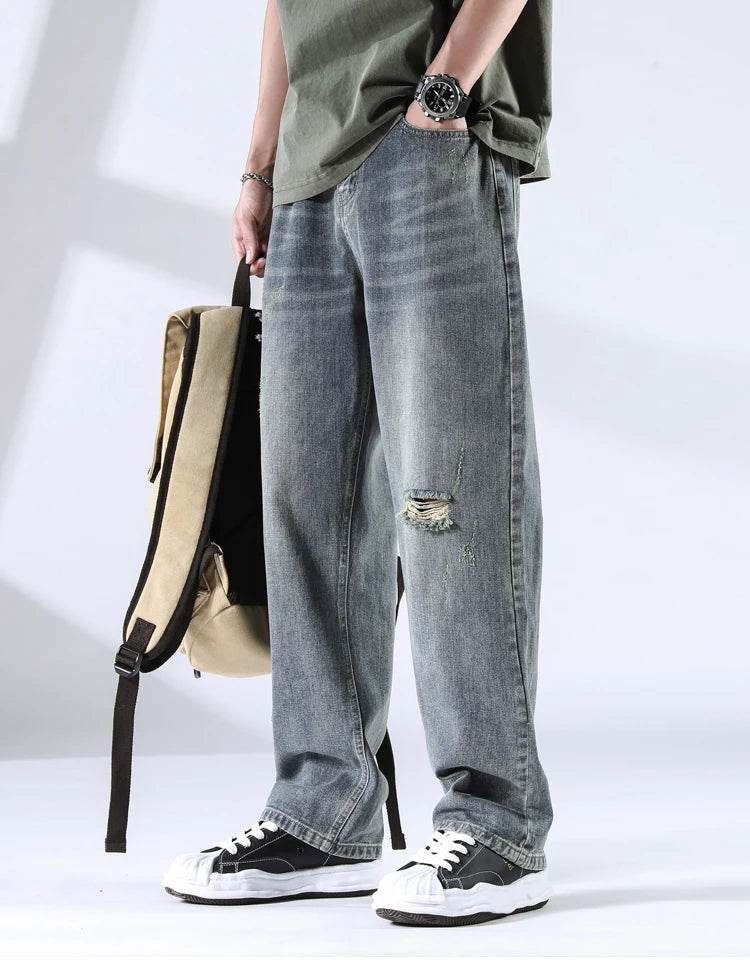 Distressed Straight Leg Jeans - Montero Milan
