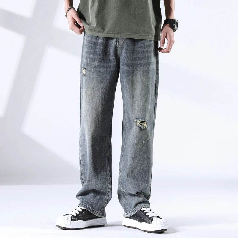 Distressed Straight Leg Jeans - Montero Milan