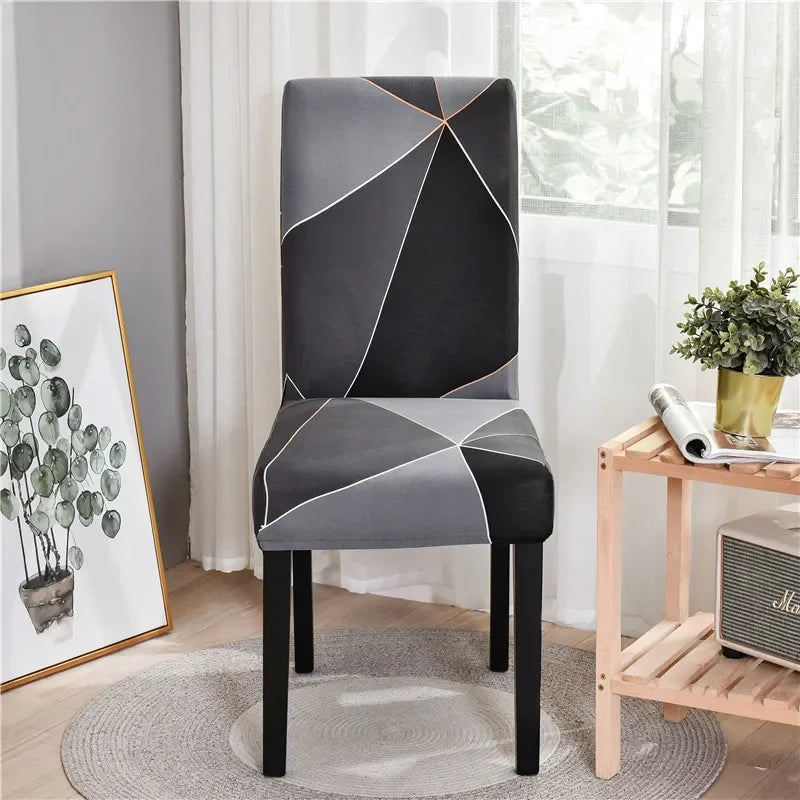 Modern black and gray geometric chair cover in cozy home interior