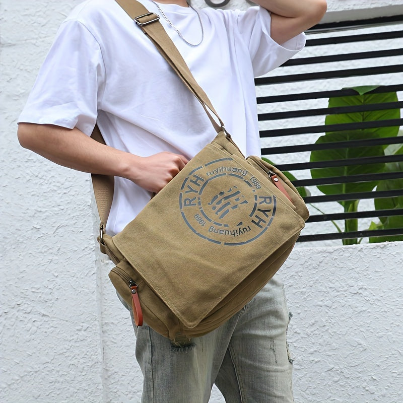 Montero Milan canvas messenger bag worn on shoulder with adjustable strap