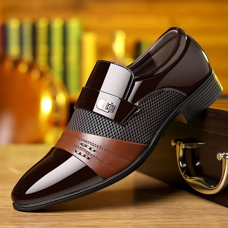 Montero Milan lacquer oxford dress shoe full side view in dark brown