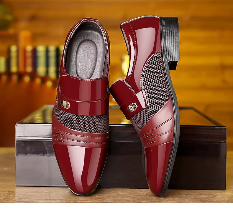 Montero Milan oxford dress shoes in burgundy on white background