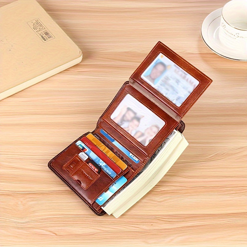 Open leather wallet showing big space for card slots, cash area, and dual ID windows