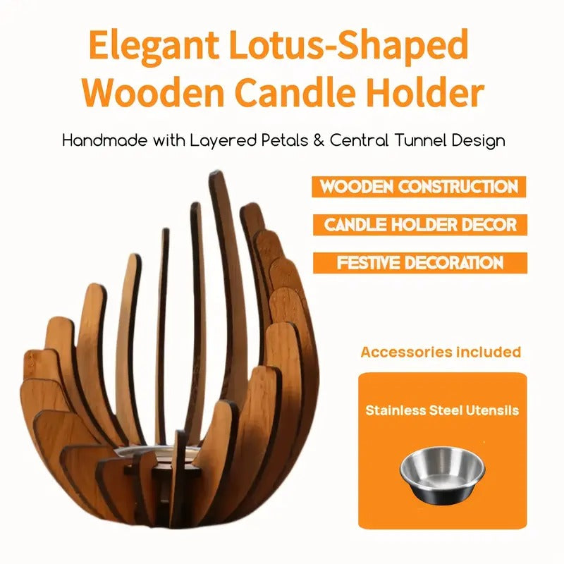 Promotional image showing lotus-shaped candle holder features and stainless steel insert