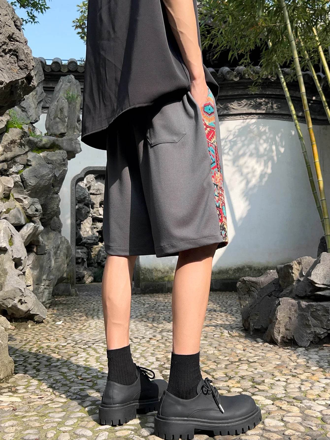 Ethnic Patchwork Drawstring Shorts - Montero Milan