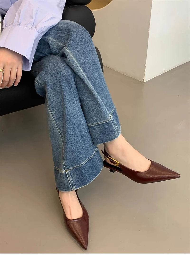 Summer Pointed Toe Women Sandals Fashion Singbacks Mules Shoes Ladies Elegant Low Heel Stripper Party Sandalias - Montero Milan