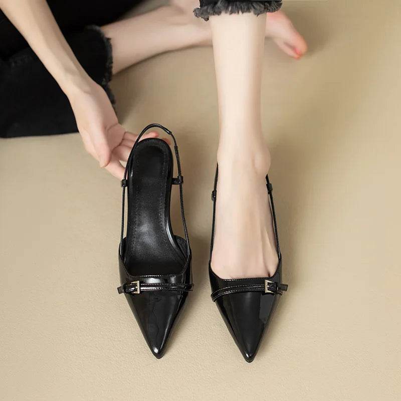 French Point-Toe Patent Slingback Heels - Montero Milan