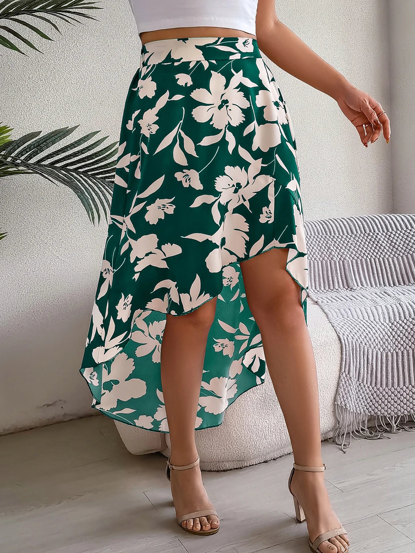 Floral High-Low Midi Skirt