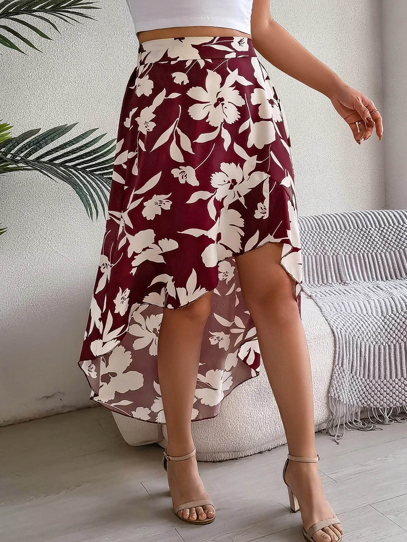 Floral High-Low Midi Skirt - Montero Milan
