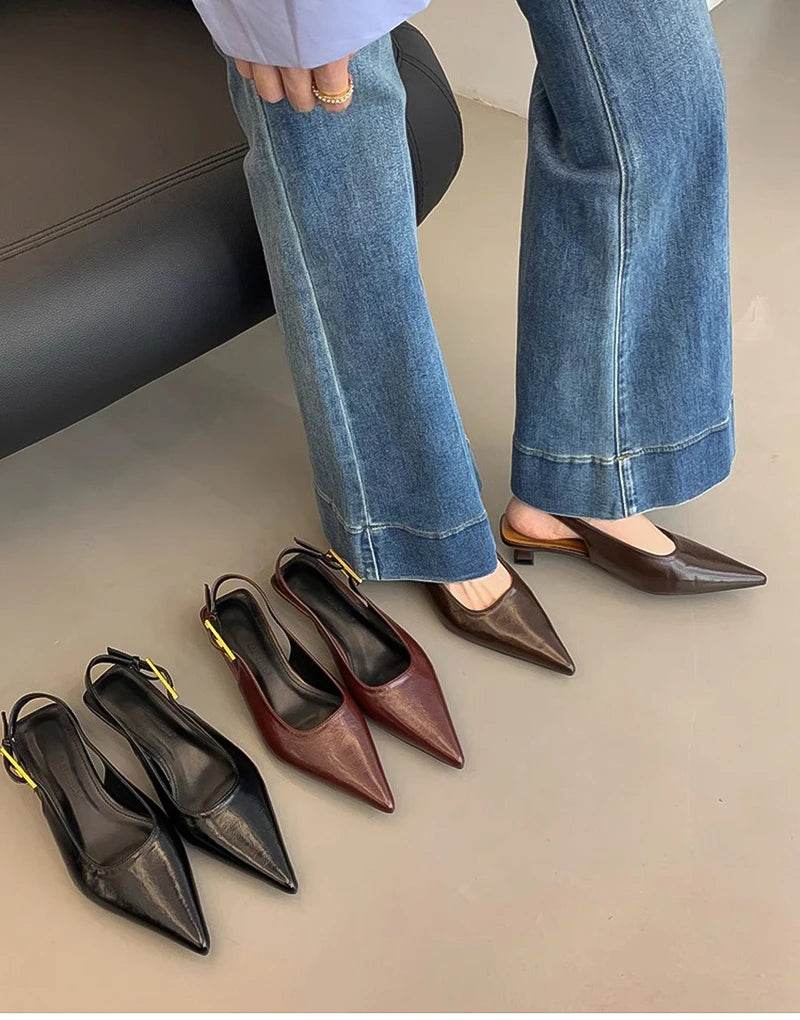 Summer Pointed Toe Women Sandals Fashion Singbacks Mules Shoes Ladies Elegant Low Heel Stripper Party Sandalias - Montero Milan