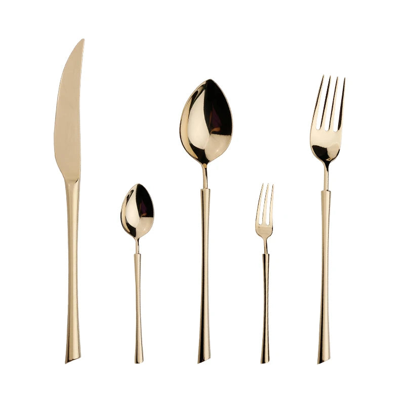 Shiny Gold 18/10 Stainless Steel Flatware Set 304 Dinner Knife Fork Cutlery Set Service For 1 Drop Shipping