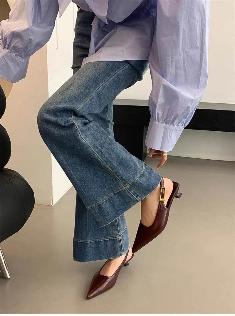 Summer Pointed Toe Women Sandals Fashion Singbacks Mules Shoes Ladies Elegant Low Heel Stripper Party Sandalias - Montero Milan