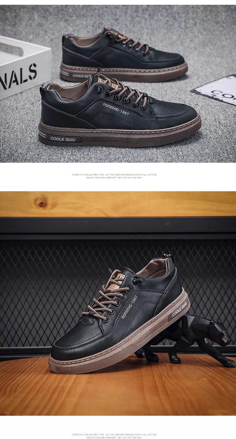 Mens Leather Shoes Fall Fashion Sneakers for Driving Walking Office, Comfortable Men Slip on Skate Flats Non Slip Youth Shoe - Montero Milan