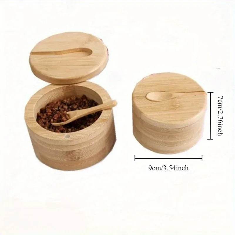 Salt Seasoning Jars Pepper Jar Bamboo Condiment Box Bowl Storage Pot Set Wood Sugar Container Holder Lid Function Multi Bowls - Montero Milan