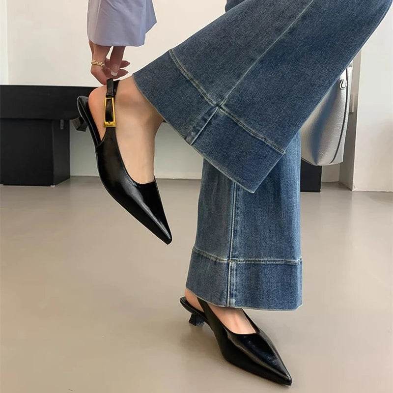 Summer Pointed Toe Women Sandals Fashion Singbacks Mules Shoes Ladies Elegant Low Heel Stripper Party Sandalias - Montero Milan