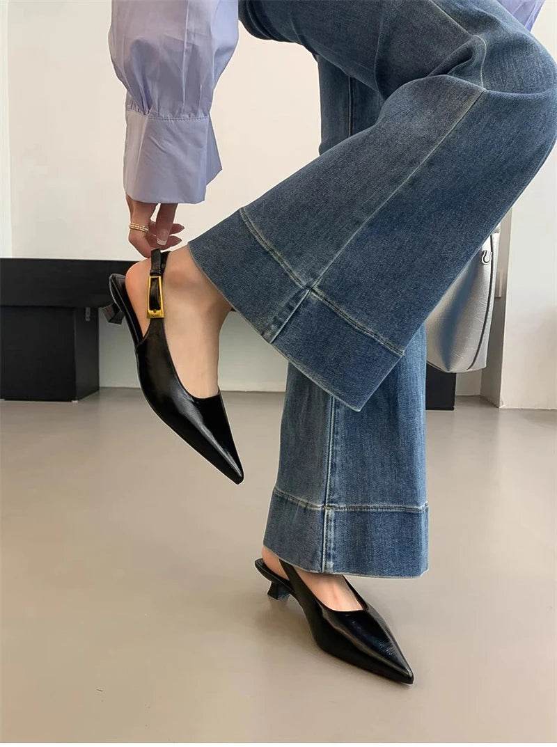 Summer Pointed Toe Women Sandals Fashion Singbacks Mules Shoes Ladies Elegant Low Heel Stripper Party Sandalias - Montero Milan