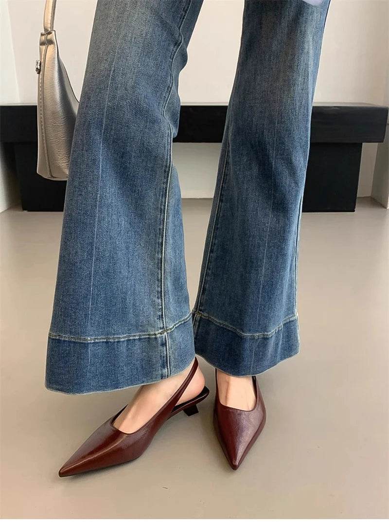Summer Pointed Toe Women Sandals Fashion Singbacks Mules Shoes Ladies Elegant Low Heel Stripper Party Sandalias - Montero Milan