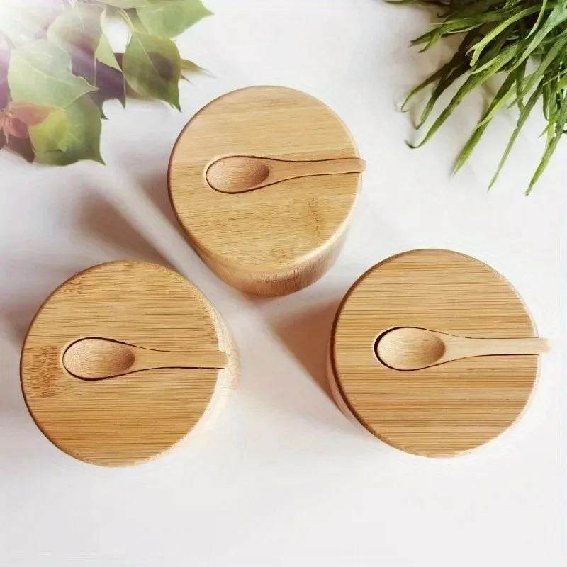 Salt Seasoning Jars Pepper Jar Bamboo Condiment Box Bowl Storage Pot Set Wood Sugar Container Holder Lid Function Multi Bowls - Montero Milan