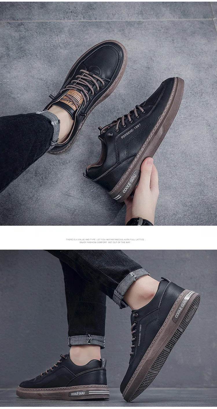 Mens Leather Shoes Fall Fashion Sneakers for Driving Walking Office, Comfortable Men Slip on Skate Flats Non Slip Youth Shoe - Montero Milan