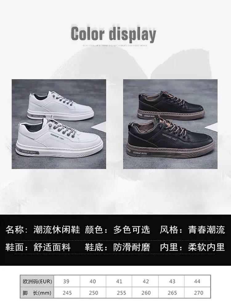 Mens Leather Shoes Fall Fashion Sneakers for Driving Walking Office, Comfortable Men Slip on Skate Flats Non Slip Youth Shoe - Montero Milan