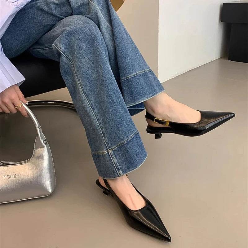 Summer Pointed Toe Women Sandals Fashion Singbacks Mules Shoes Ladies Elegant Low Heel Stripper Party Sandalias - Montero Milan