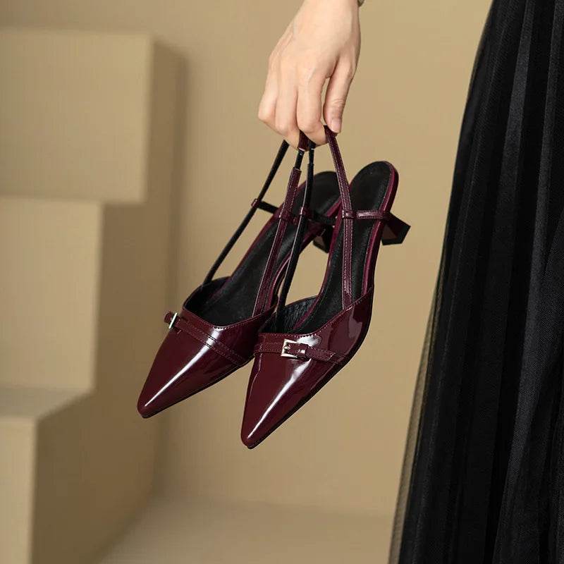 French Point-Toe Patent Slingback Heels - Montero Milan
