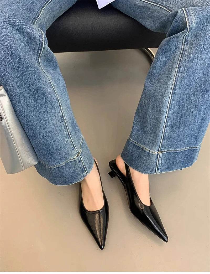 Summer Pointed Toe Women Sandals Fashion Singbacks Mules Shoes Ladies Elegant Low Heel Stripper Party Sandalias - Montero Milan